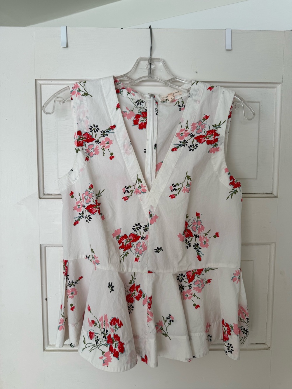 Rebecca Taylor Cotton White Floral Zip-Back Peplum Top size 6
